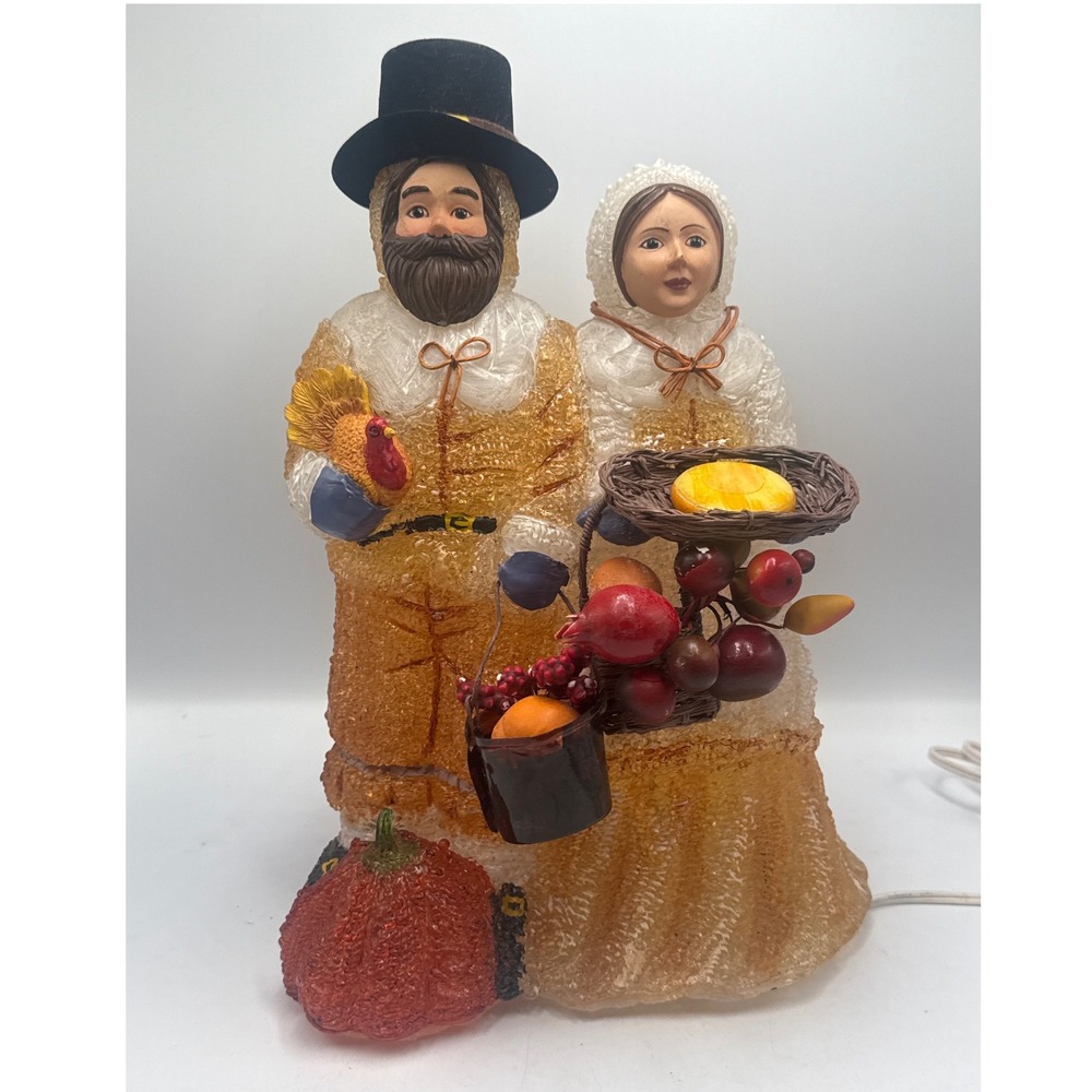 Vintage Thanksgiving Pilgrim‎ Couple Lighted Figurine Autumn Harvest Decor Glow